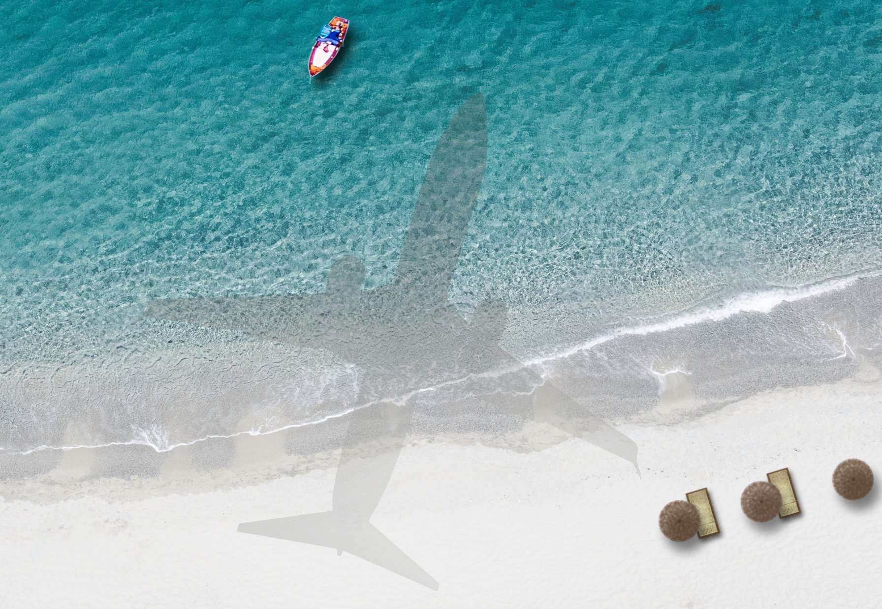 Photomontage Of Top View Of Aircraft Shadow In The Beach